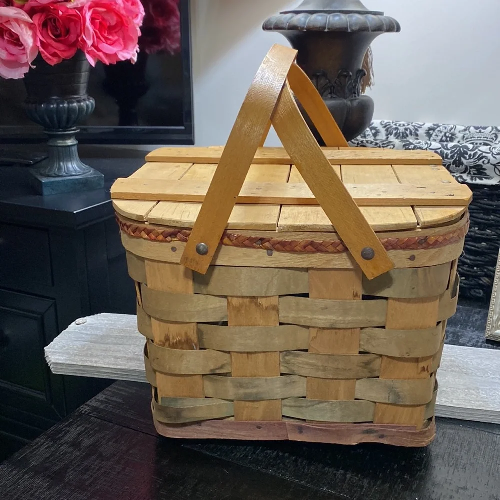Vintage Woven Picnic Basket with Handles!